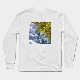 A flowing river, river, water, turquoise, navy, blue, green, paradise, island, summer, beach, adventure, foam, tropical, exotic, aqua, rain, xmas, holidays, Long Sleeve T-Shirt